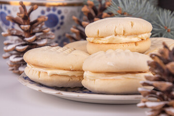 Traditional american Christmas cookies biscuits Melting Moments. Christmas New Year ornament decorations.