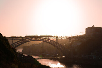 Photographs of Oporto river and Luis I bridge.