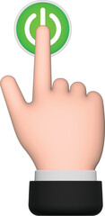 A man pressing a power button. hand cursor.