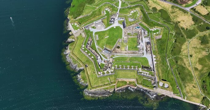 Aerial. Old Charles Fort next to Bandon riverbanks in Kinsale, Ireland 