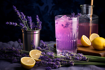 Lavender Lemonade With Ice on Dark Background