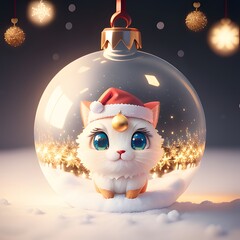 Cute cat in a Christmas glass ball decoration.