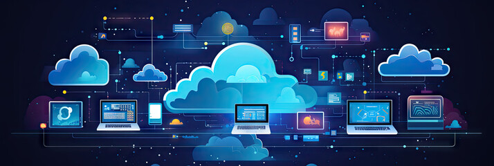 Cloud computing and cloud technology providing more robust enterprise solutions - obrazy, fototapety, plakaty