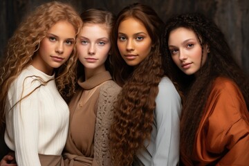 Obraz premium A diverse group of beautiful women with natural beauty and glowing smooth skin. Portrait of many attractive female fashion models with great skincare of all races, tones and style