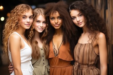 Fototapeta premium A diverse group of beautiful women with natural beauty and glowing smooth skin. Portrait of many attractive female fashion models with great skincare of all races, tones and style