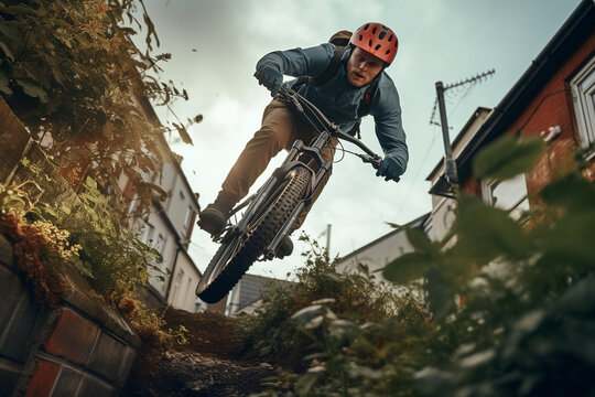 The courier captured mid-ride, showcasing their agility and skill in navigating urban pathways 