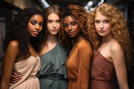 A diverse group of beautiful women with natural beauty and glowing smooth skin. Portrait of many attractive female fashion models with great skincare of all races, tones and style