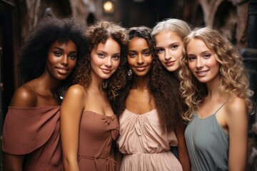 A diverse group of beautiful women with natural beauty and glowing smooth skin. Portrait of many attractive female fashion models with great skincare of all races, tones and style