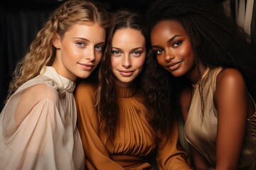 Obraz premium A diverse group of beautiful women with natural beauty and glowing smooth skin. Portrait of many attractive female fashion models with great skincare of all races, tones and style