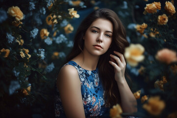 portrait of a woman with flowers background