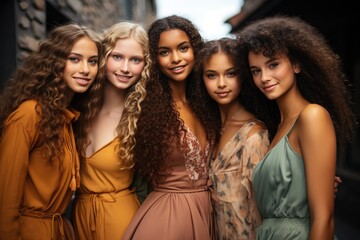 Obraz premium A diverse group of beautiful women with natural beauty and glowing smooth skin. Portrait of many attractive female fashion models with great skincare of all races, tones and style