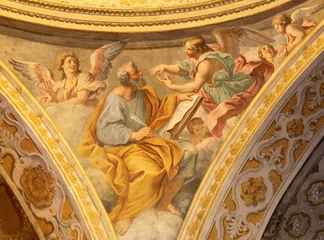  ACIREALE, ITALY - APRIL 11, 2018: The fresco of St. Matthew the Evangelist from the cupola of Duomo by Pietro Paolo Vasta (1735-1739). © Renáta Sedmáková