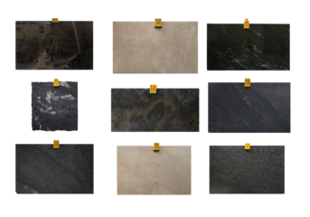Set of nine isolated fragment of marble on a transparent background