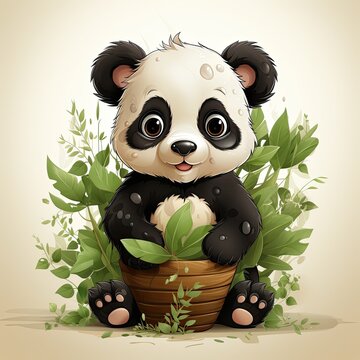 Cartoon character panda. Positive cheerful 3D panda illustration. Cute little panda character 3D illustration isolated. Panda toy. Generative AI.