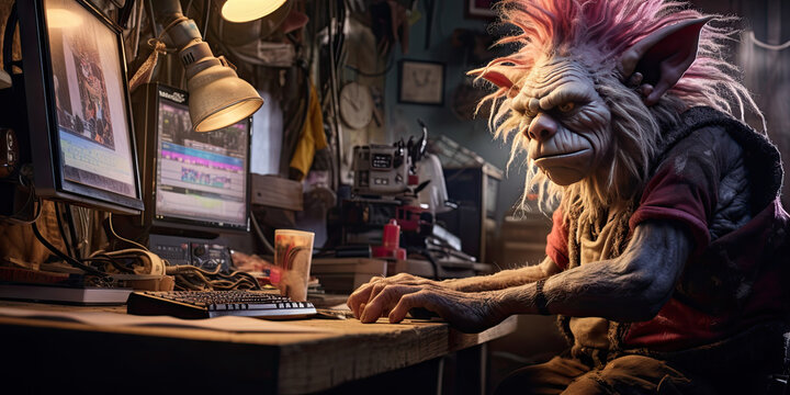 Online Troll Grumpily Hunched Over His Keyboard