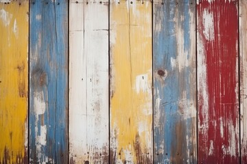Aged Wood Planks in Multicolored Vintage Background - Generative ai
