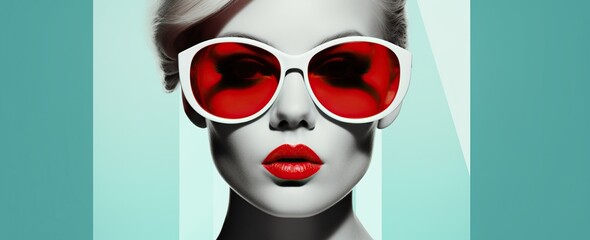 Pop Art Glamour: Woman in Red Sunglasses and Lipstick