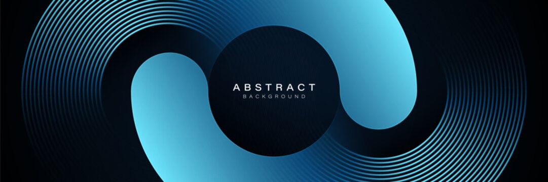 Abstract dark blue background with glowing geometric shape. Modern shiny blue gradient circle lines pattern. Elegant geometric element. Futuristic concept. Suit for cover, poster, banner, presentation