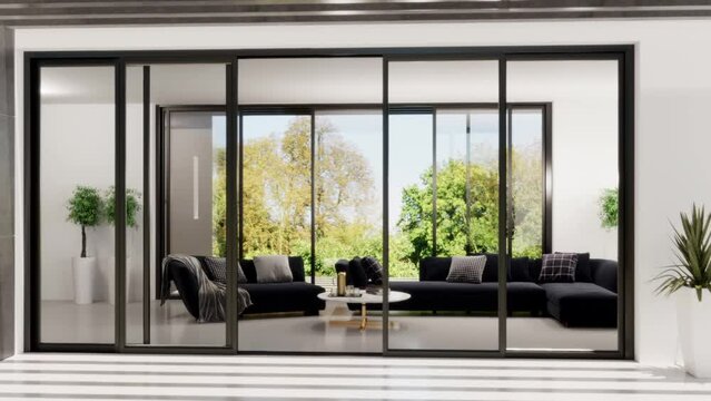 3d video rendering footage contemporary interior design of the living room. Stylish interior of the living room
