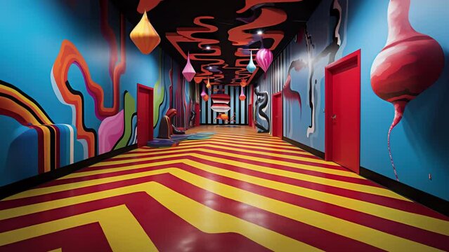 School Hallways with Surrealism Wall