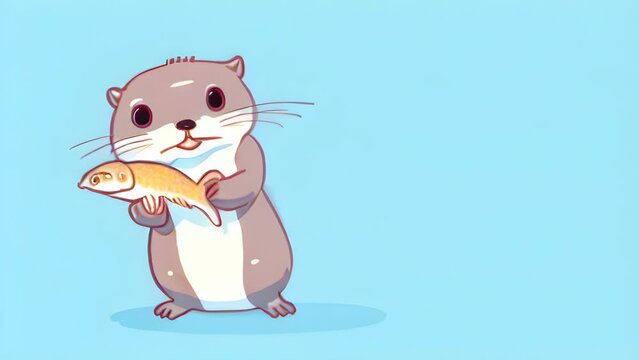 A baby otter snacking on a fish a big smile on its face cute children creature