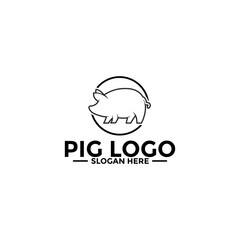 Pig logo icon design template vector,Pork Pig line art logo design