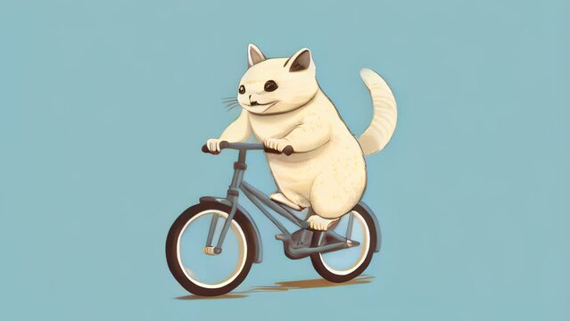 A chinchilla riding a bicycle with their fluffy tail in the air. cute children creature
