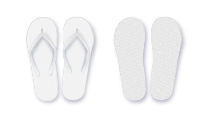 Realistic 3d White Blank Empty Flip Flop Closeup Isolated on White Background. Design Template of Summer Beach Flip Flops Pair Mockup. Vector