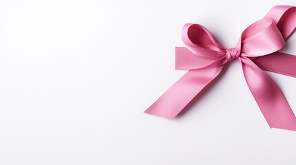 satin pink ribbon with a bow on a white background with empty space to insert for your design. Generative Ai.