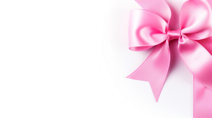 elegant pink satin ribbon with a bow on a white background with empty space to insert. Generative Ai.