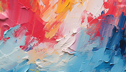 abstract oi acrylic paint, texture background wallpaper, white, red and blue brush strokes