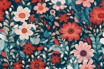 Badezimmer Foto Rückwand Floral pattern background. Generative AI © Khamhoung