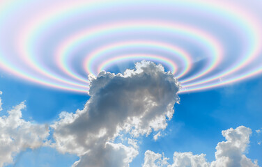 Multiple amazing rainbows above the clouds