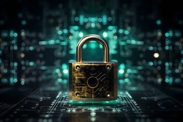 Data Padlock Icon Hovering in Front of Information ai generated art