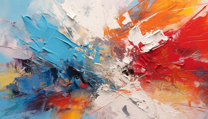 abstract oi acrylic paint, texture background wallpaper, white, red and blue brush strokes