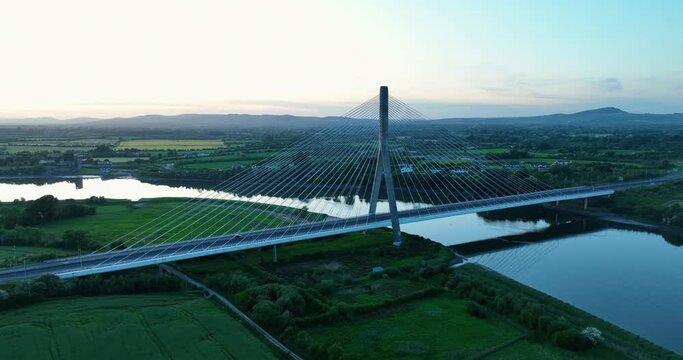 Massive cable-stayed bridge over the River Suir in Waterford Ireland 4k