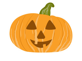  Jack o lantern halloween orange pumpkin icon with scary face and smile. Festive close-up element isolated on transparent and white background. Vector illustration for design decoration.