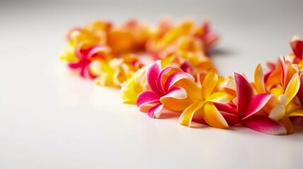 Hawaiian Lei, garland of exotic flowers, blurred background. Generative AI.