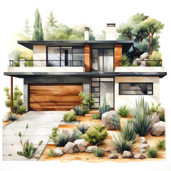 Illustration of modern private house in flat colors vector style	
