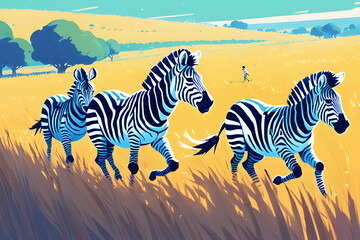 Fototapeta na wymiar zebras in the serengeti country Generative AI