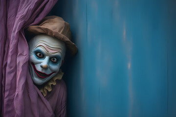 Portrait Of costume joker joker or magical man close shot, with copy space   - obrazy, fototapety, plakaty