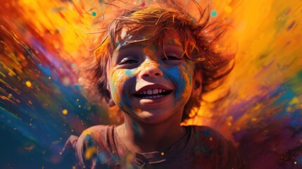 Holi festival celebration colorful illustration of children