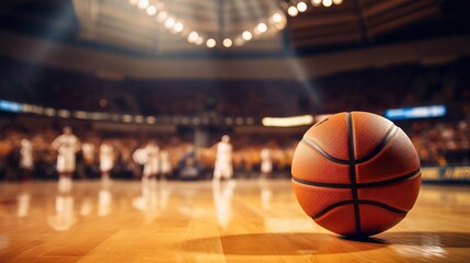 Basketball in the sport arena, blurred background, . Created using Generative AI technology.