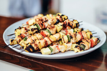 Grilled chicken and pineapple shishkabab skewers