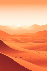 Fototapeta na wymiar Vector art illustration with a Desert landscape scene and a setting sun with orange hues. AI generative art