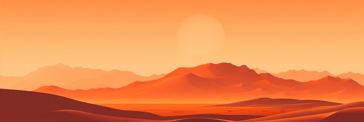 Obraz premium Vector art illustration with a Desert landscape scene and a setting sun with orange hues. AI generative art