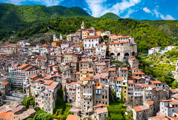 Fototapeta na wymiar Aerial view of the village of Ceriana, Liguria, Italy