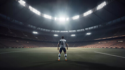 Fototapeta na wymiar Football player stand behind ball looking for goal with showing number from back view in the stadium with spotlight.illustration vector.