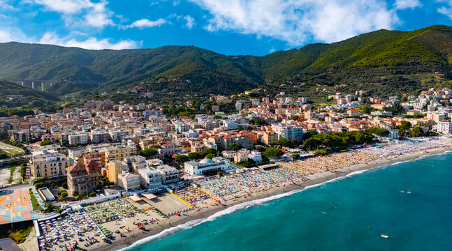 Aerial view of Spotorno on the Italian Riviera, Liguria, Italy