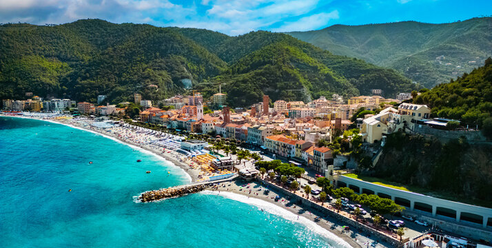 Aerial view of Noli on the Italian Riviera, Liguria, Italy